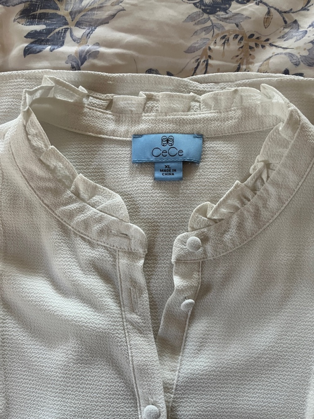 CeCe Cream Ruffled Collar Button-Front Blouse - Picture 2 of 2